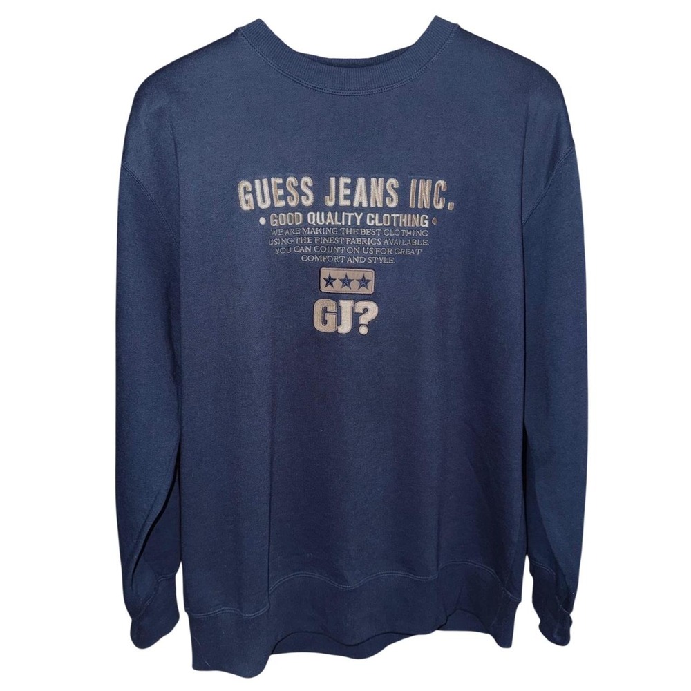 Vintage 90s Guess Jeans Inc Crewneck Sweatshirt Navy Blue‎ Embroidered LG Preppy